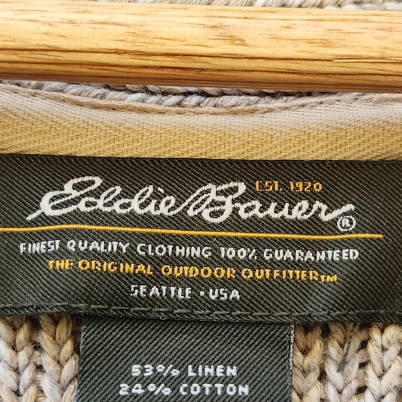 Eddie Bauer Cardigan Women's Medium Beige 3/4 Sleeve Linen Cotton Blend Sweater - Picture 5 of 12